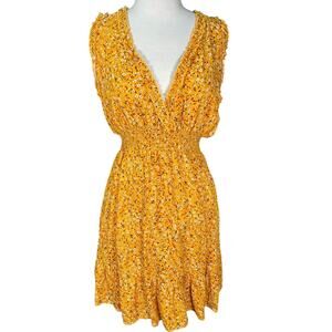 Shyanne floral western sleeveless dress mustard yellow rayon tiered size medium